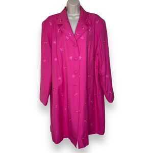 Vintage On Broadway Embroidered Flower Pink Duster Jacket Poly Crepe Women 22